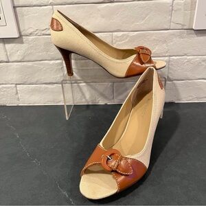 NEW Worthington sz 8 tan and brown spectator peeptoe pumps